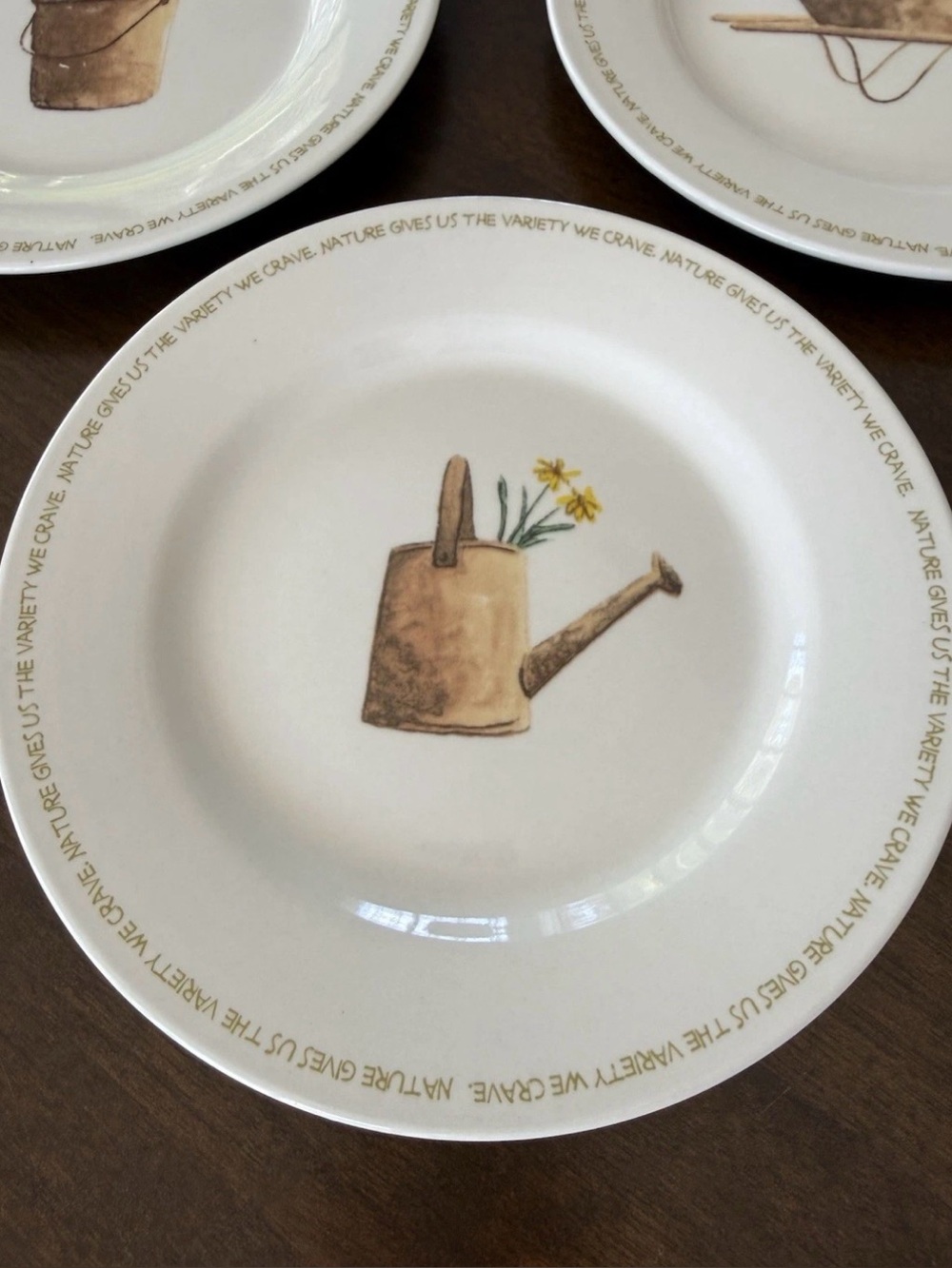 Thomson Pottery My Garden Salad Plates Set of 3 Wheelbarrow Tulips Watering Can - Picture 2 of 7